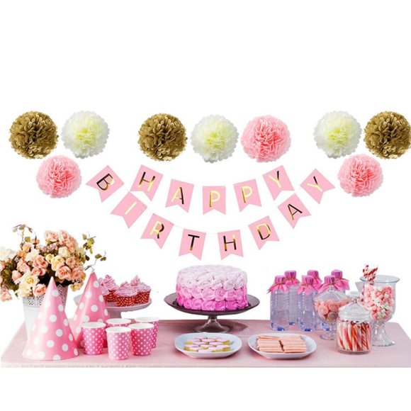 Pink & Gold Happy Birthday Party decorations decor - Picture 3 of 8